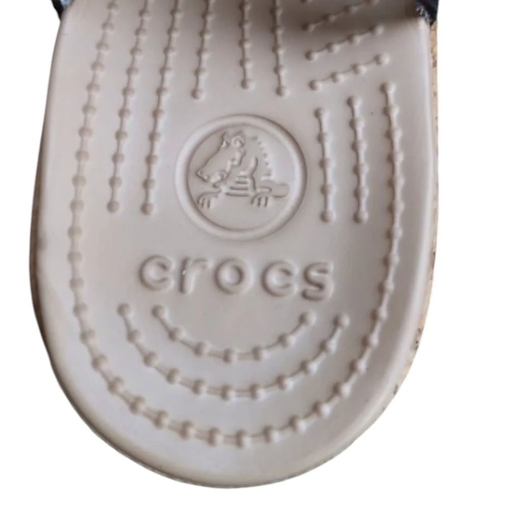 CROCS Black Leather Wedge Sandals Comfort